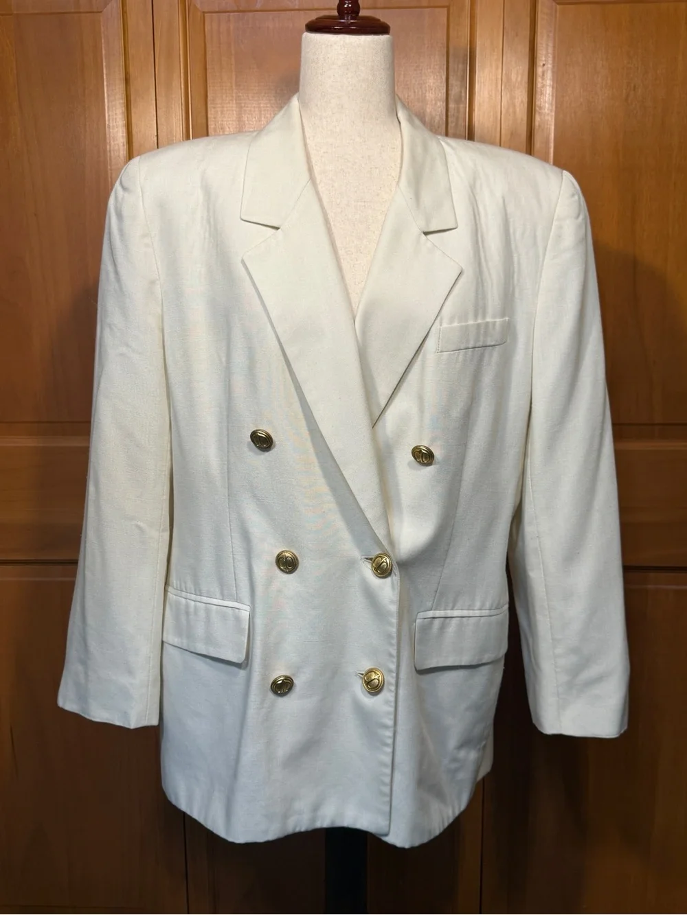 Vintage Christian Dior Cream Double-Breasted Blazer with Gold Tone Buttons